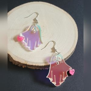Iridescent glow in the dark heart Halloween Ghost Earrings
